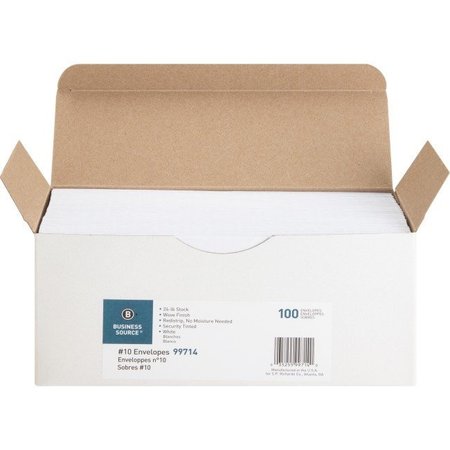 BUSINESS SOURCE Envelope, Redistrip, #10, Tint 100PK BSN99714